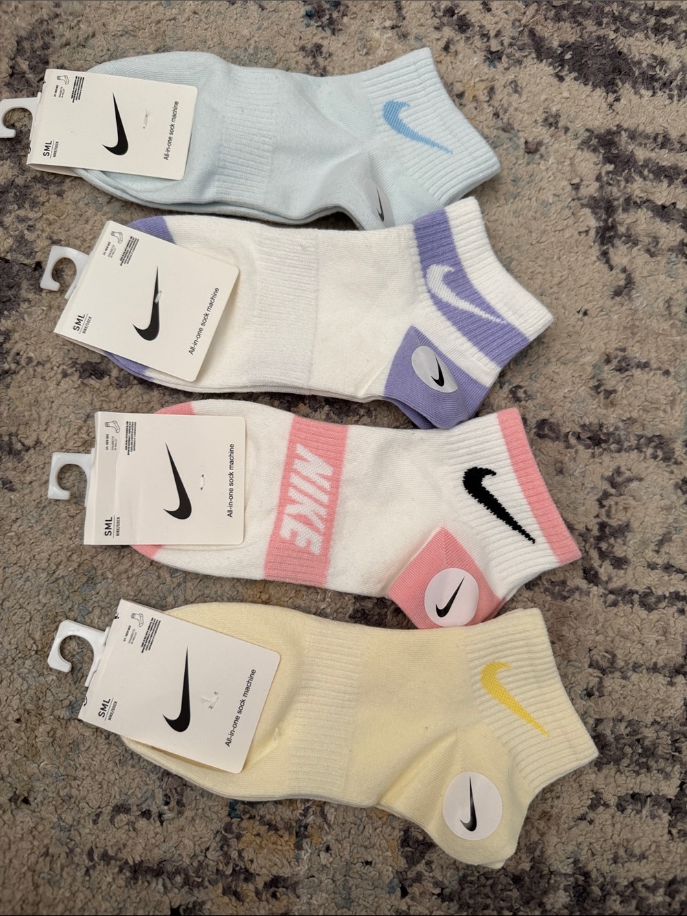 Nike Pastel Ankle Socks Pack — Blue, Purple, Pink, Yellow